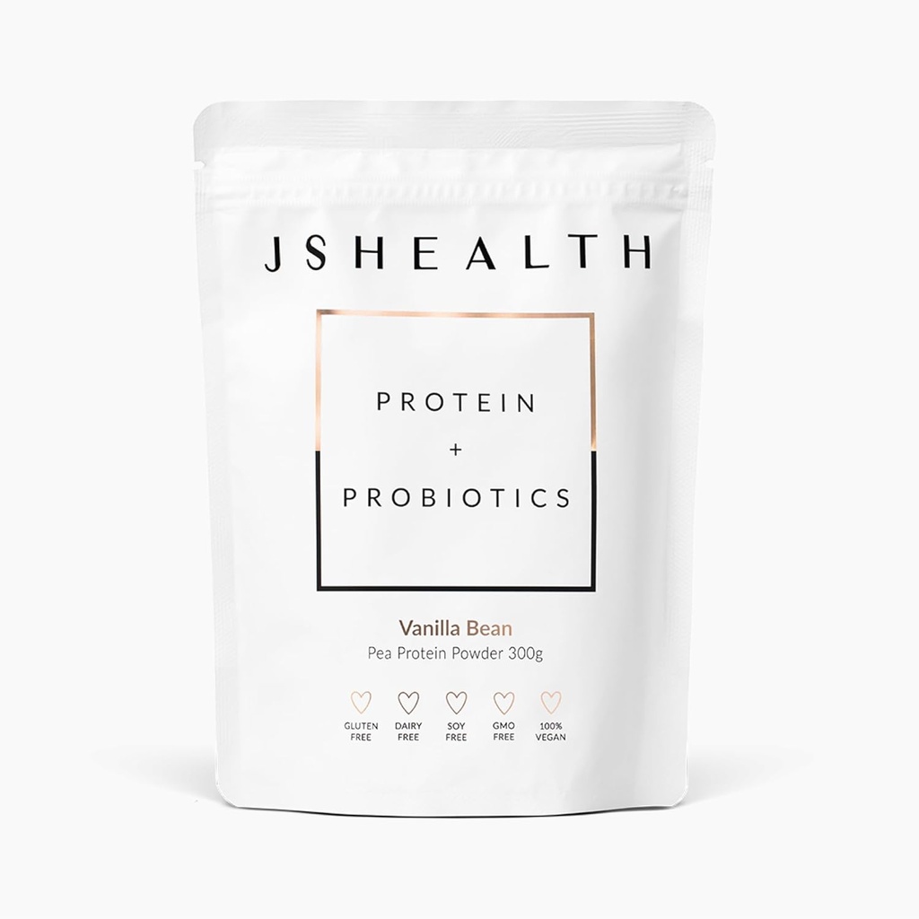 JSHealth Vegan Pea Protein Pee Powder with Probiotics - Βανίλια Bean Flavor - Χωρίς γλουτένη, μη ΓΤΟ, Φυτική βάση Πρωτεϊνικό ποτό Mix, 300g