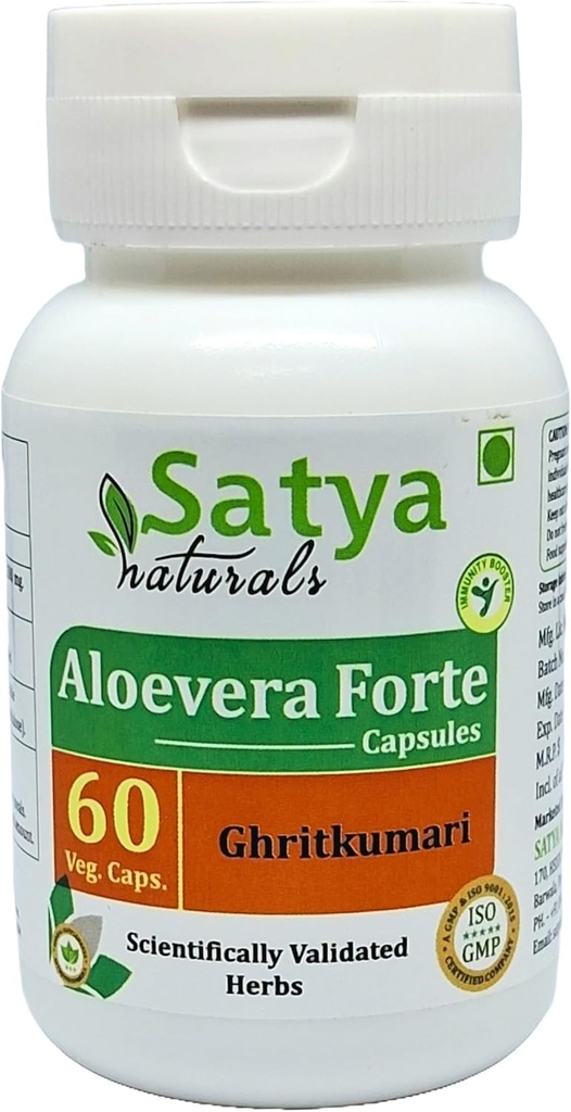Aloevera Forte Capsules 500 mg. 60 Veg. Capsules | Aloevera (Ghritkumari) Erkekler ve kadınlar için Kapsüller | Bir ay Supply | Ayurvedic Herbal Supplement / R ( 60 Capsules Şişe)