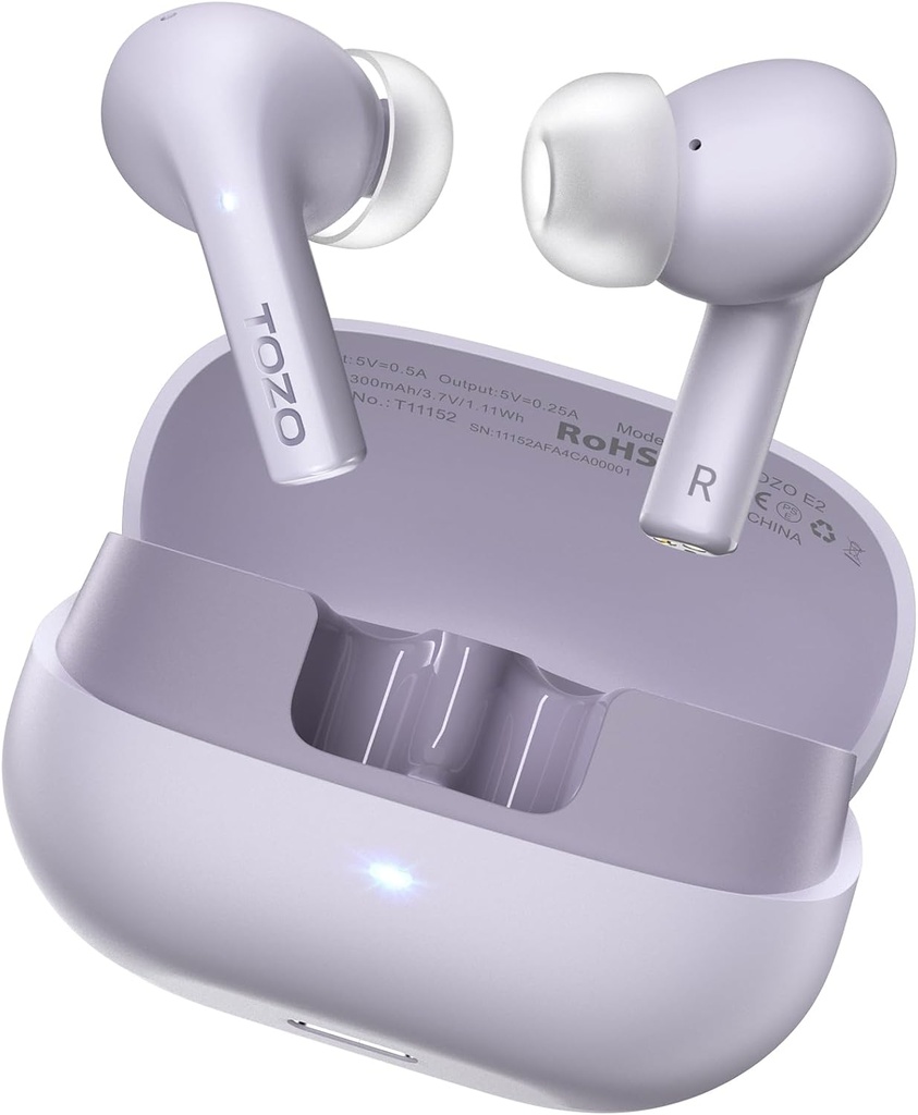 TOZO E2 Kablosuz Earbuds with 2 Mics AI Call Gürültü Cancellasyon, Güçlü Bass ile 10mm Sürücüler, 32 EQs, 30H Playtime, Bluetooth 5.3 Ear Buds, Comfort Fit in-Ear Kulaklıklar