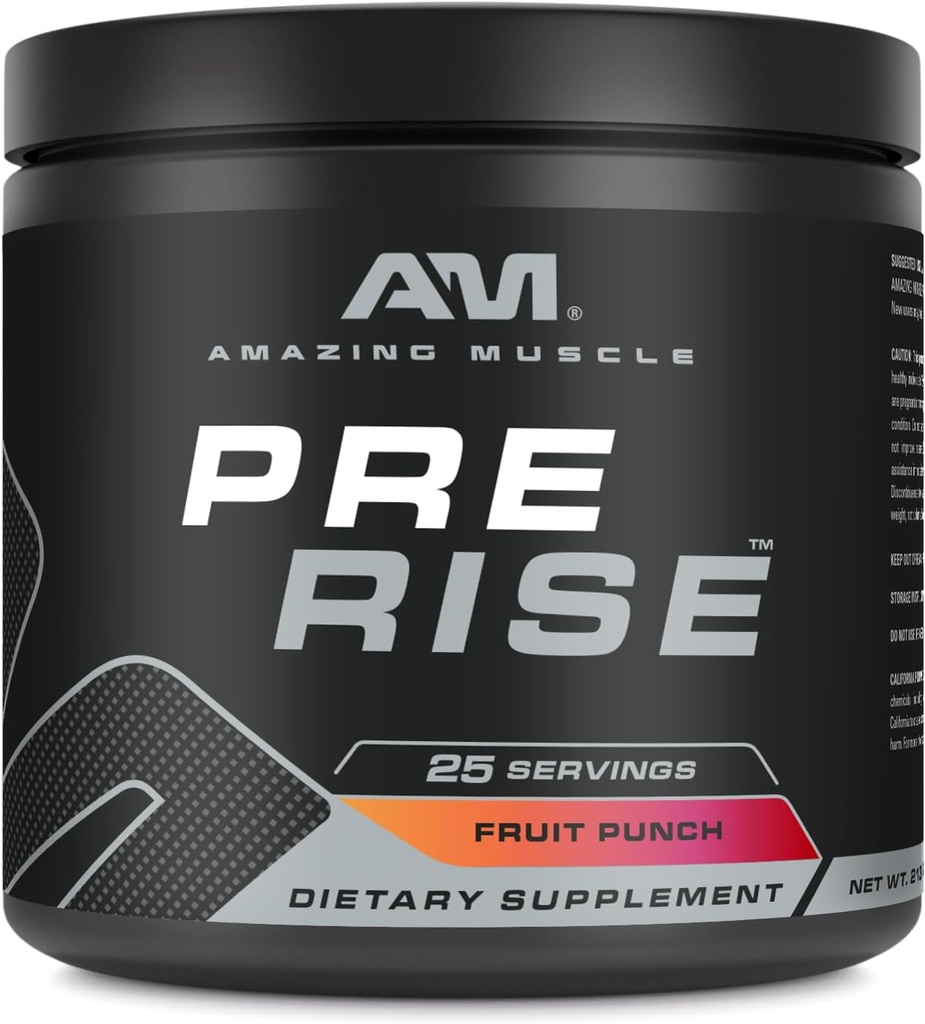 Amazing Muscle Pre Rise | Pre-Workout Toz Supplement with Caffeine & Beta-Alanine for Men & Women | 25 Hizmetler (25 Hizmetler, Meyve Zü)
