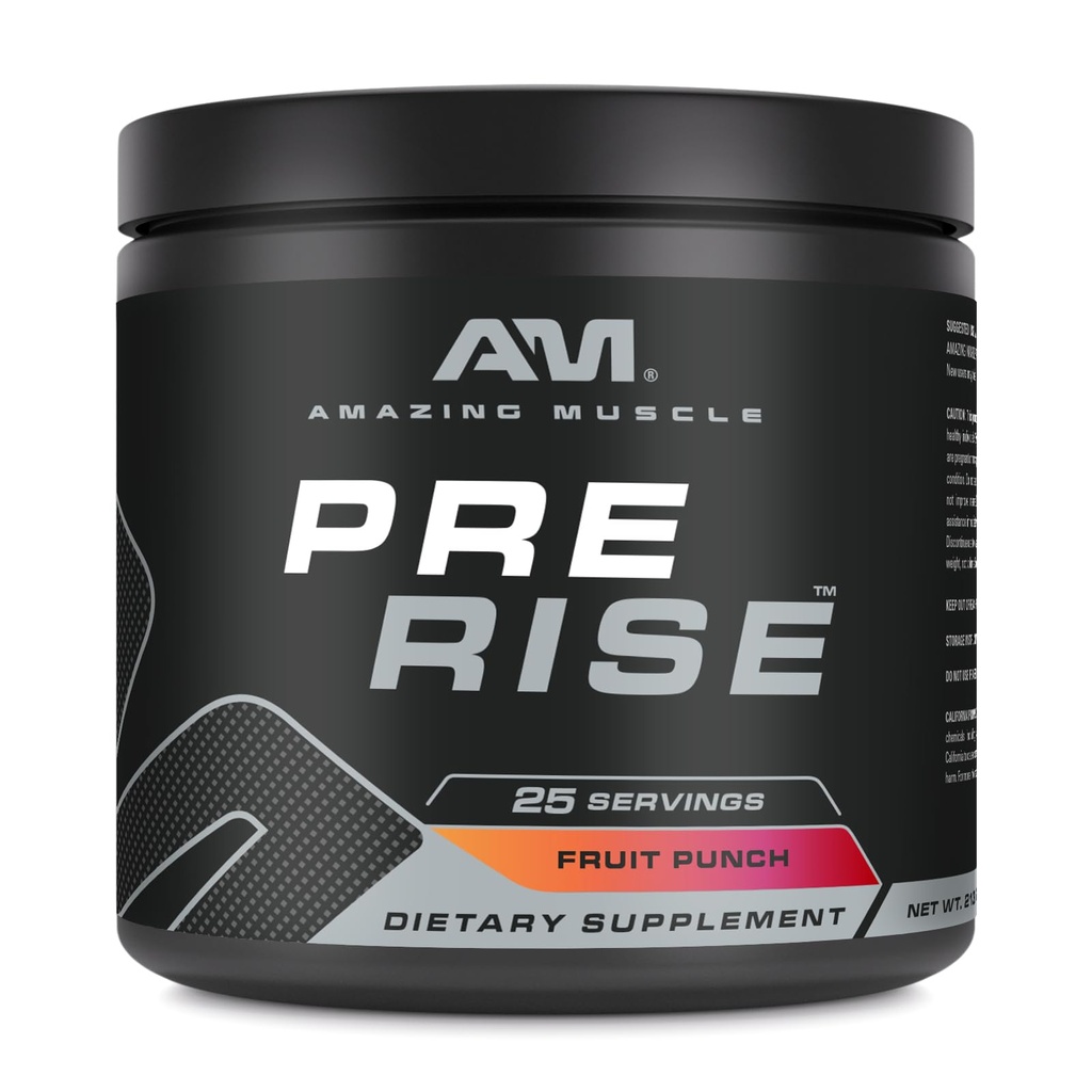 Amazing Muscle Pre Rise | Pre-Workout Toz Supplement with Caffeine & Beta-Alanine for Men & Women | 25 Hizmetler (25 Hizmetler, Meyve Zü)