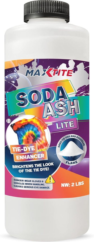 MAXTITE Soda Ash Lite (2 lbs) - 100% Pure Sodium Carbonate - Washing Soda, Tie Die, pH Increaser, and More - HDPE Container w/Resealable Child Resistant Cap