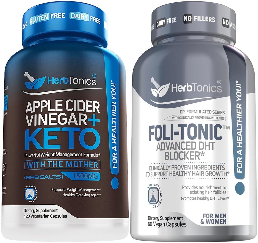 Herbtonics Apple Cider Vinegar Capsules Plus Keto BHB | Fat Burner & Kilo Kayıp Tamam for Women & Men - Foli-Tonic Crypto Blocker & Hair Yi | Saç İncelenmesi