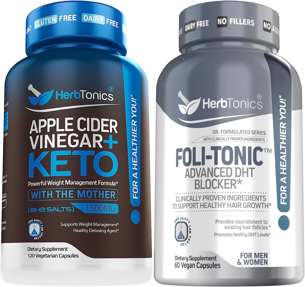 Herbtonics Apple Cider Vinegar Capsules Plus Keto BHB | Fat Burner & Kilo Kayıp Tamam for Women & Men - Foli-Tonic Crypto Blocker & Hair Yi | Saç İncelenmesi