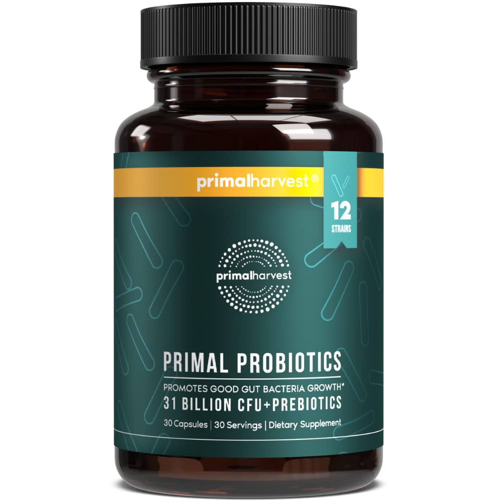 Kadınlar ve Erkekler için Primal Harvest Probiyotikleri Gut & Digestive Health 30 Capsules için 12 Strains ile birlikte
