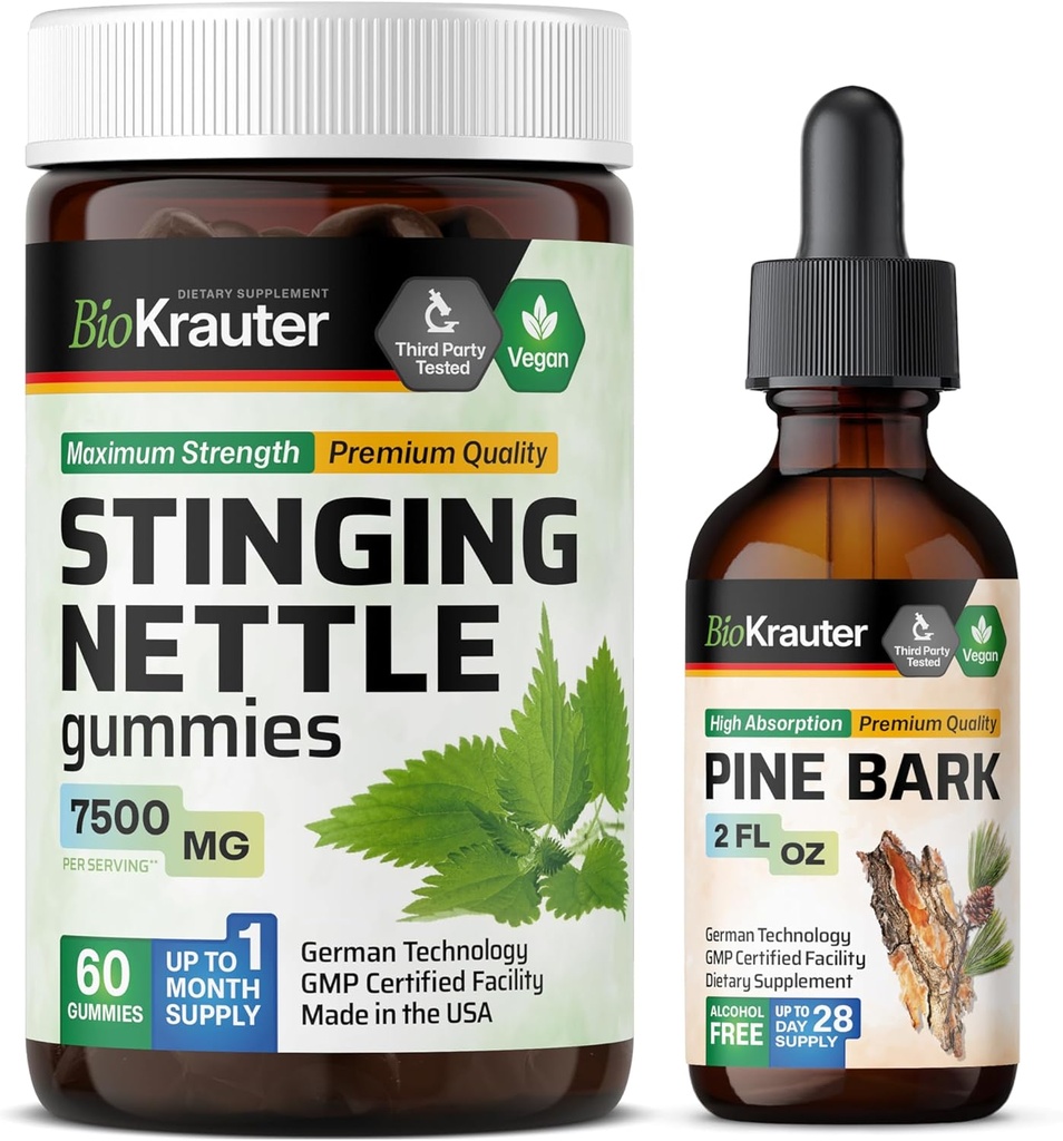 BIO KRAUTER Nettle 60 Gummies & Pine Bark Tincture 2 Fl. Oz.