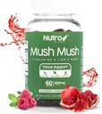 Lions Mane Supplement - Mush Mush Gummys - Mush Mush Genius Μανιτάρια Magic Mind - Προάγει το Focus με L-Theanine & Lions Mane - Βατόμουρο & Ρόδι Γεύση για Perk Energy - 60 Gummies