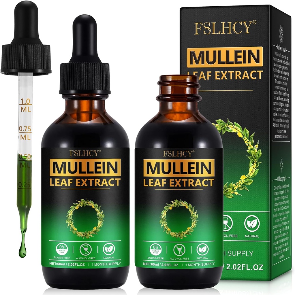 Mullein Drops, Mullein Leaf Extract, Organik Mullein Leaf Tincture Herbal Supplement, No Wordss Mullein Extract Drops 2 fl Oz, 2 Packs