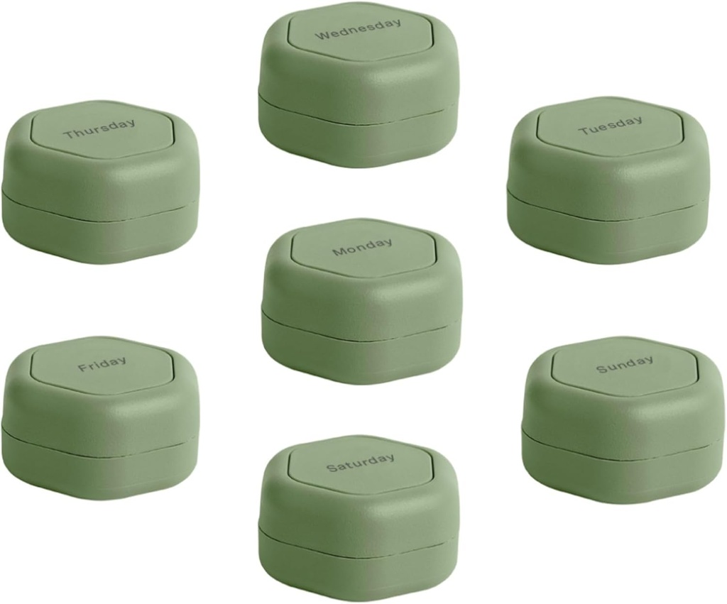 Cadence Seyahat Konteynerleri - Pill Case Set - Manyetik Seyahat Capsules,Daily Tıp Pills, Supplements, & Vitamins - 7 Flex Smalls (0.56oz) Haftalık Pill Organizer - Eucalyptus
