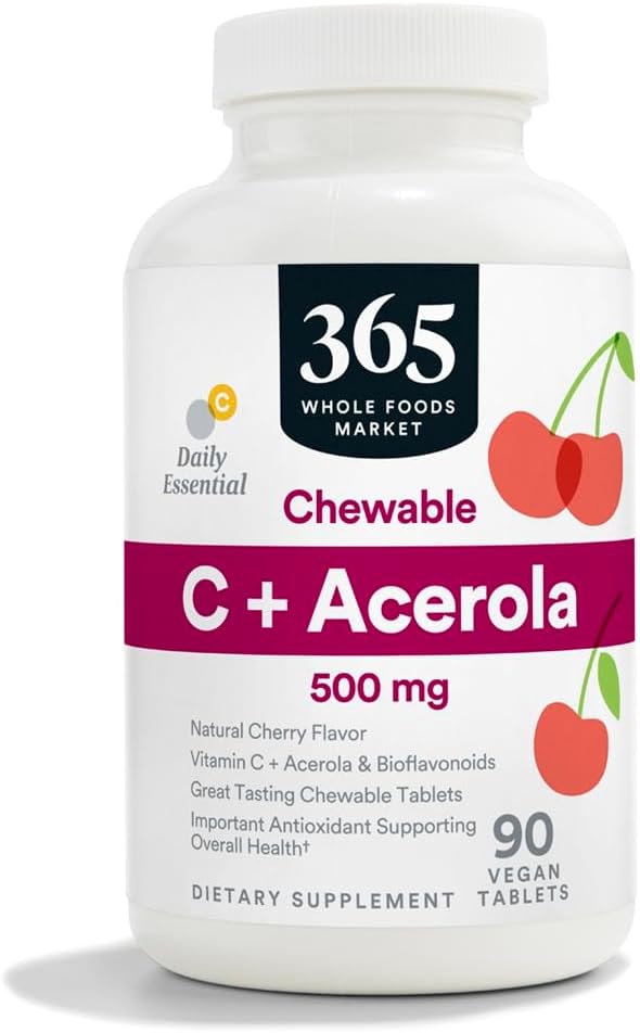 365 by Whole Foods Market, Chewable C + Acerola C 500 mg, Natural Cherry Flavor, Vegan, 90 Tablet