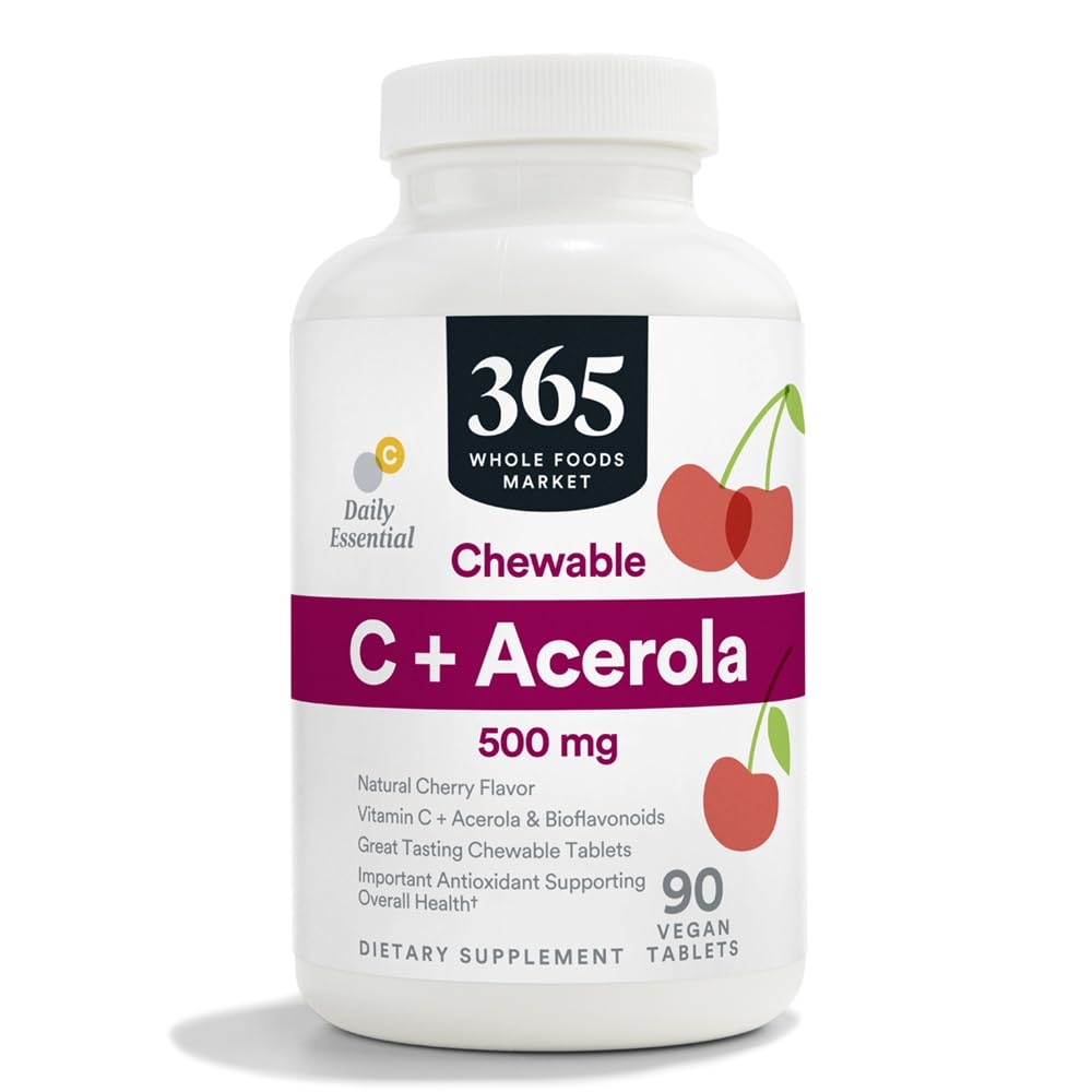 365 by Whole Foods Market, Chewable C + Acerola C 500 mg, Natural Cherry Flavor, Vegan, 90 Tablet