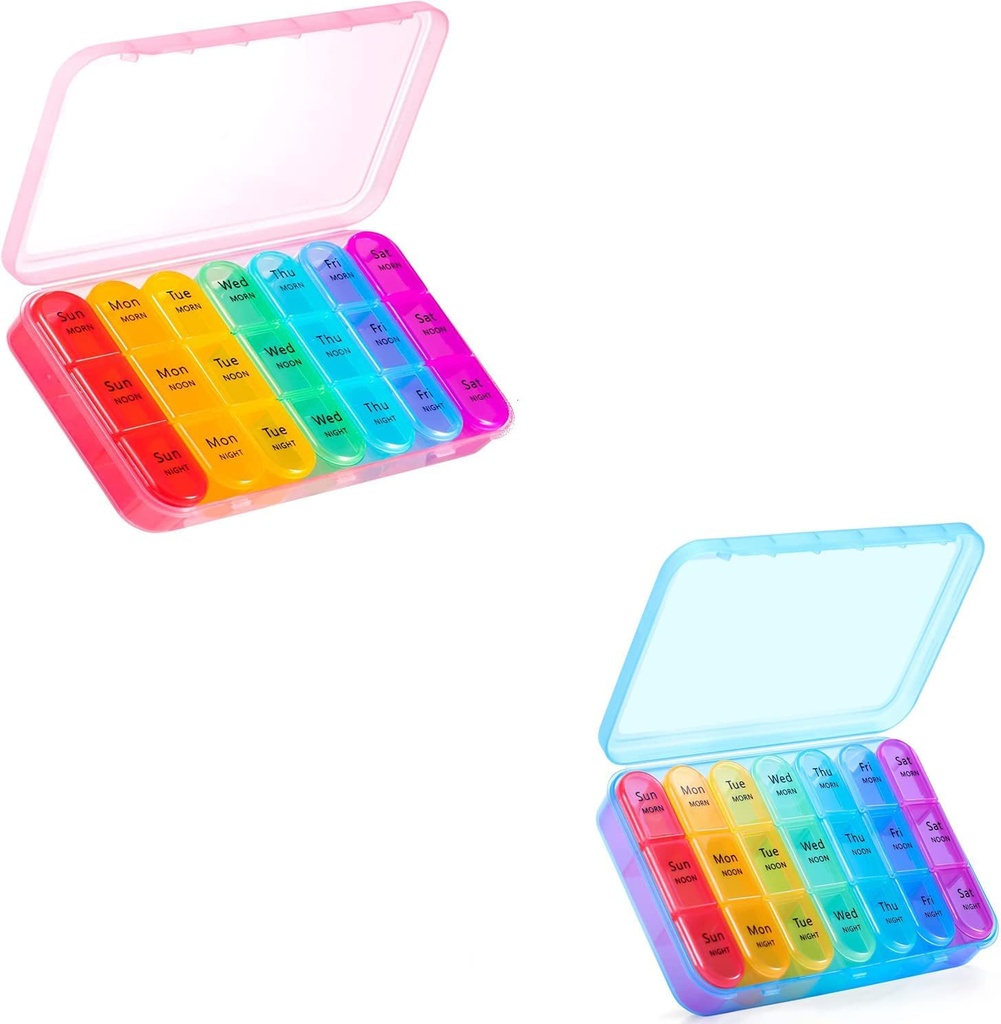 ASprink Pink and Blue Pill Organizer 3 Times a Day - Haftalık Pill Box 3 Times a Day - Daily Pill Box 7 Day Medicine Organizer, Büyük Pill Case Pill Box 3 Times a Day, Travel Pill Organizer