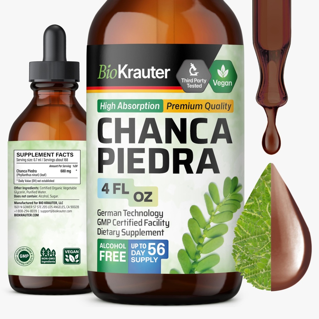BIO KRAUTER® Chanca Piedra for Kidney Support - Vegan & Pure Chanca Piedra Stone Breaker 680 mg per Serving - Natural Kidney Stones Dissolver & Gallbladder Cleanse Formula - 4 Fl.Oz 56-Day Supply