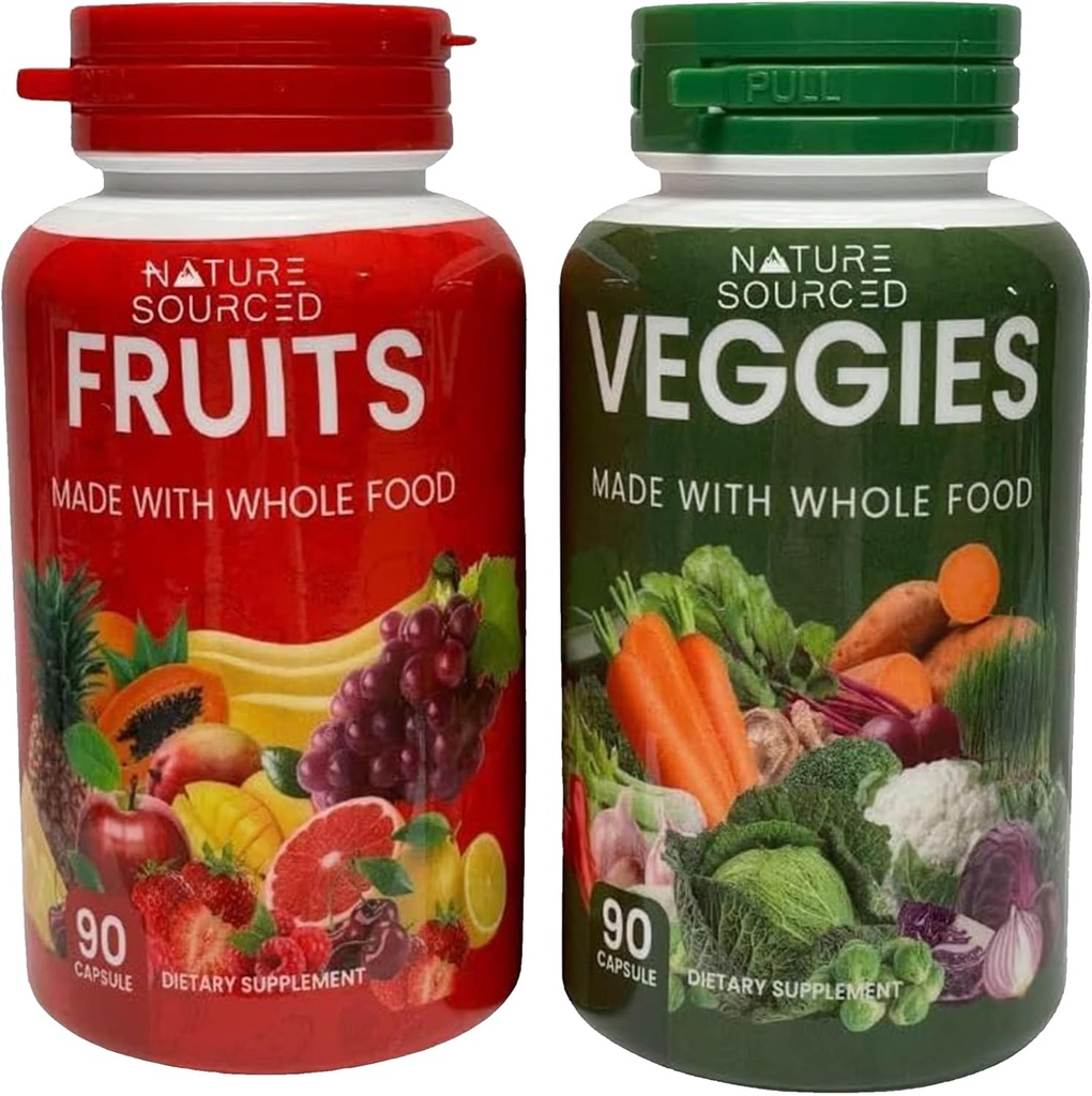 Whole Food Supplement Fruits & Veggies | Whole Food Supplement with Superfood Fruits and Vegetables for Women, Men, and Kids — 90 Fruit Capsules, 90 Veggie Capsules (Pack of 2)