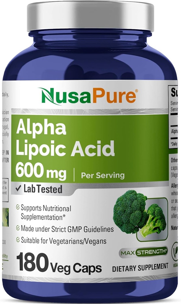 NusaPure Alpha Lipoic Acid 600 mg ανά Σερβίροντας 180 κάψουλες Veggie (χορτοφαγικά, μη ΓΤΟ, Vegan)