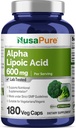 NusaPure Alpha Lipoic Acid 180 Veggie Capsules (Vegetarian, Non-GMO, Vegan)