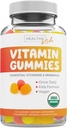 USDA Organic Kids Vitamin Gummies (Non-GMO) Yummy Natural Fruit Flavors - Πλήρης Παιδική Πολυβιταμίνη Gummies: Βιταμίνη C, D, B, A, Ψευδάργυρος - Συμπλήρωμα για την ενέργεια, Mood, ανοσοποιητική υποστήριξη - 60 Gummy Βιταμίνες