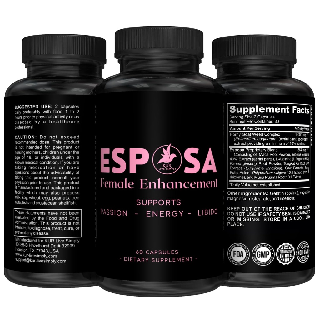 Esposa Kadın Libido ATM for Women – Reignite Passion, Energy & Hassasity, Boost Mood & Desire - ABD'de Gerçekleştirilmiş Pills – Horny Goat ile 60 Capsules