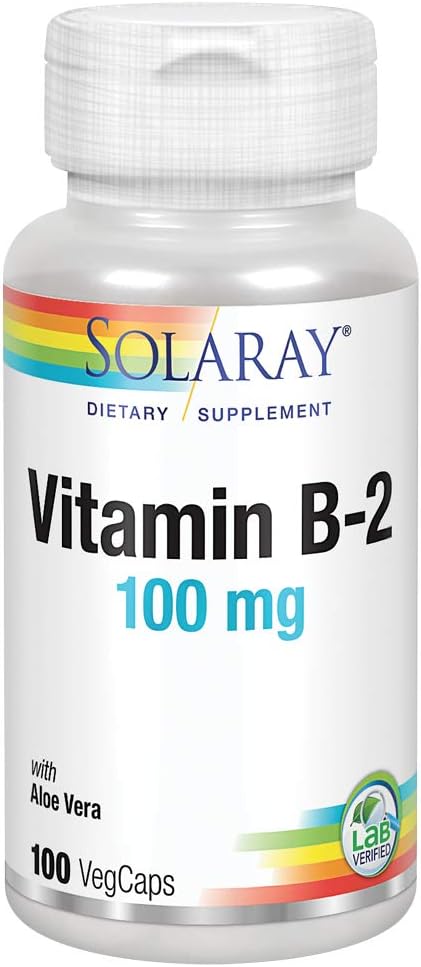 SOLARAY Vitamin B-2 Riboflavin 100 mg with Aloe Vera | Sağlıklı Enerji Metabolism, Skin, Hair & Nails | 100 CT