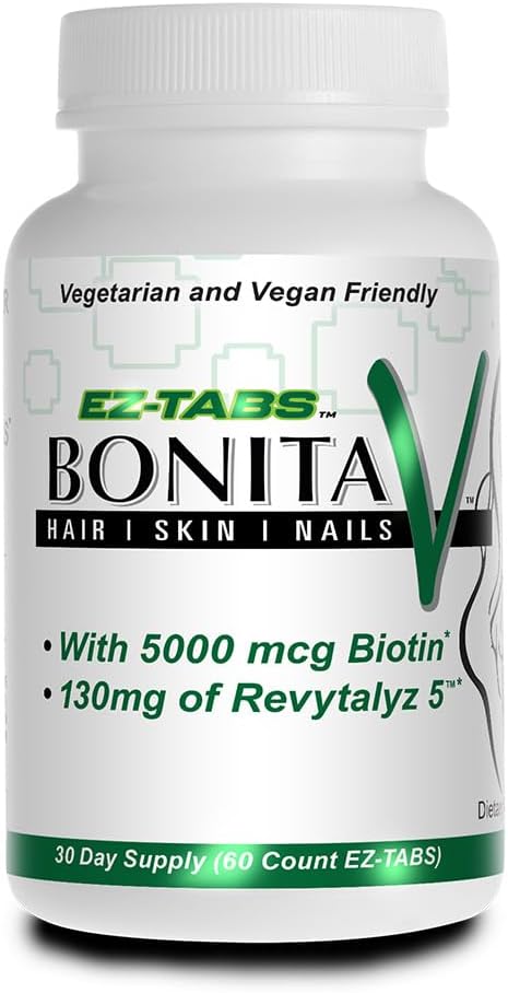 Temel Kaynak Bonita V Vegan Saç Nails ve Skin Vitaminleri Kadınlar için - 20 Aktif Malzemeler Biotin - Güçlü Çiçeği, Sağlıklı Cilt, Saç Büyüme - 60 EZ-TAB Veggie Tabletleri