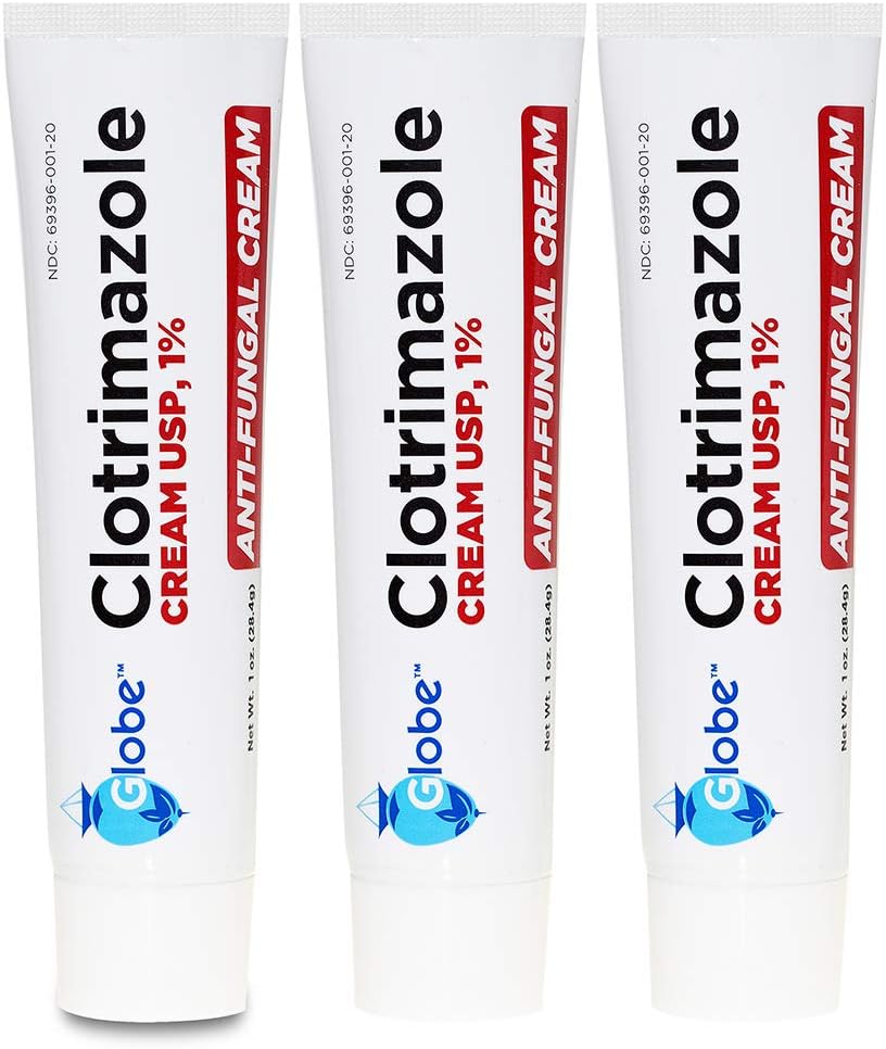 Globe Clotrimazole Αντιμυκητιασική Κρέμα 1% USP, 1 oz (3 Pack), Αντιμυκητιασική Θεραπεία, Ανακουφίζει φαγούρα, καύση, ρωγμή και κλιμάκωση Associated Athletes Foot, Jock Itch, Ringworm και More