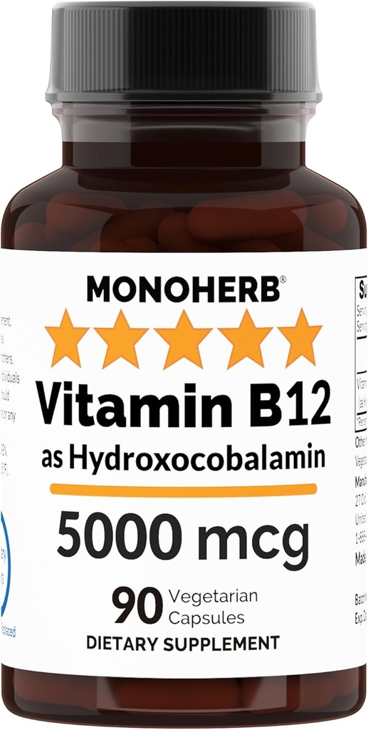MONOHERB Hydroxo B12 Vitamin 5000, Hydroxocobalamin, Hydroxy B12