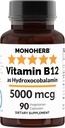 MONOHERB Hydroxo B12 Βιταμίνη 5000mcg, Υδροξοκοβαλαμίνη, Υδροξείδιο B12