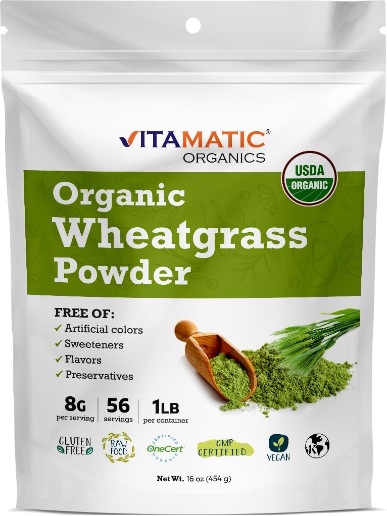 Vitamatic Sertifikalı USDA Organik Buğdaygrass Toz - 1 Pound (16 Ounces) - Pure, Non-GMO, Gluten-Free Superfood