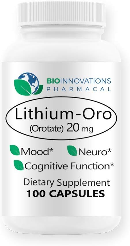 Lityum Oro 20 mg, Sağlıklı Mood Duygusal Sağlık, Davranış ve Hafızayı Destekler. Bio available, 100 Caps (Elemental Lityum Orotate)