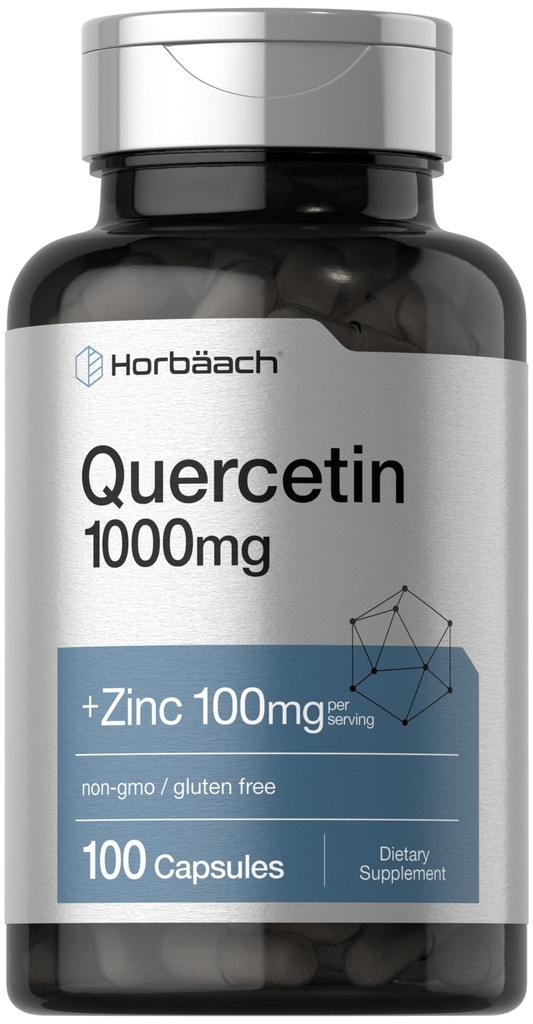 Horbäach Quercetin 1000 mg Capsules | 100 mg çinko | 100 Count | Non-GMO, Gluten Free Supplement | High Potency Formula Formula Formula