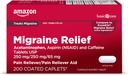 Temel Bakım Migraine Relief, Acetaminophen, aspirin (NSAID) ve Caffeine Tabletleri, Headache Pain Reliever/Pain Reliever Aid, 200 Count Count