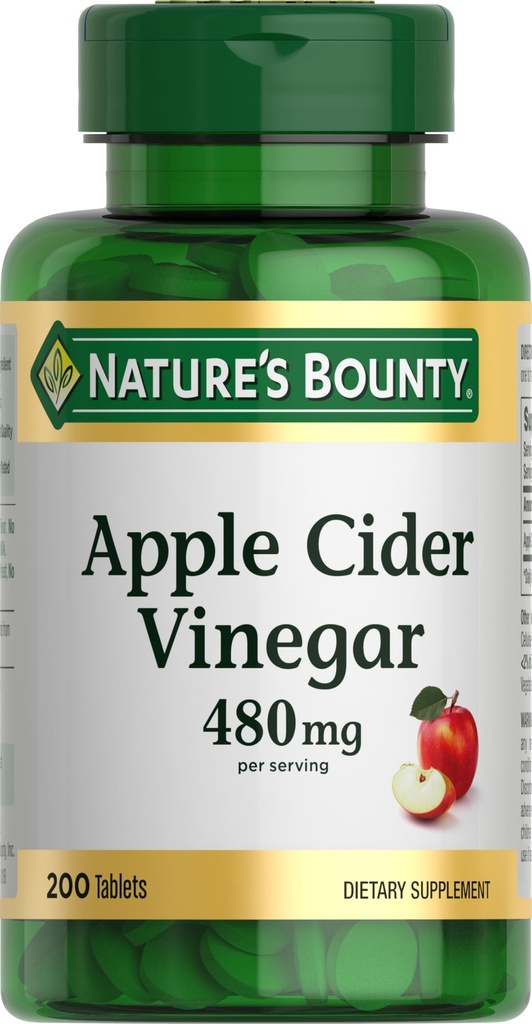 Nature's Bounty Apple Cider Vinegar 480 mg Pills, Vegetarian Supplement Plant Based, 200 Tablets
