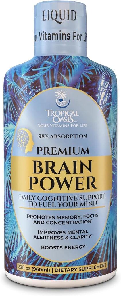 Tropikal Oasis - Beyin Gücü | Sıvı Nootropic Supplement - Ruh Clarity, Focus ve Memory Retention (Unflavored, 32 Hizmet)