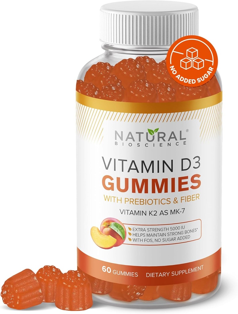 Sugar Free Vitamin D3 K2 Gummies - Vitamin D3 Gummies 5000 IU+K2 MK7 80 mcg, K2 D3 Vitamin Tamam Yetişkinler, D K2 Bones için, Immune, Heart, Mood, Gluten-Free, Non-GMO, Natural Peach Flavor