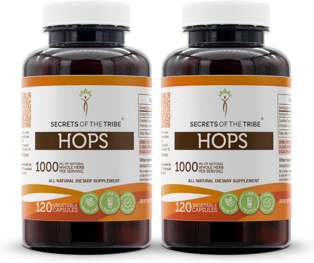 Tribe Hops 120 Capsules(2), 1000 mg, Hops (Humulus Lupulus) kuru Flower (2x120 Capsules)