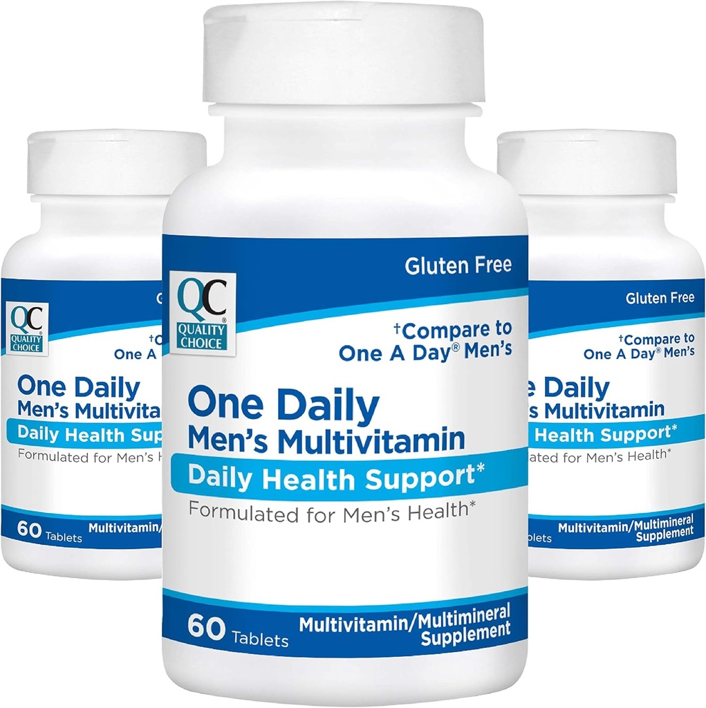 Quality Choice Mens One Daily Multivitamin with Vitamins A C D E B (1, 2, & 6) ve Mineral Supplements in 60 Kont Şişes (3 Pack)