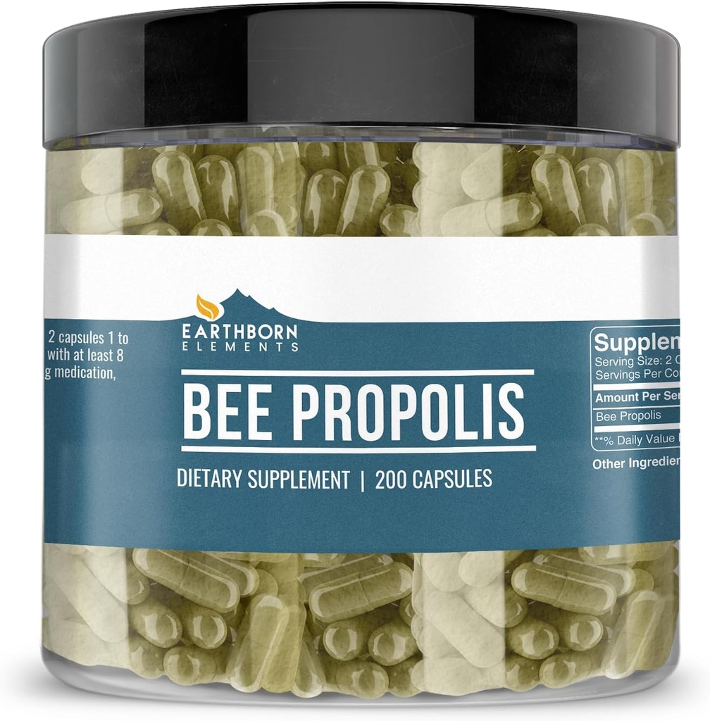 Earthborn Elements Bee Propolis 200 Capsules, Pure & Undiled, Hiçbir Katkı (200 Capsules)