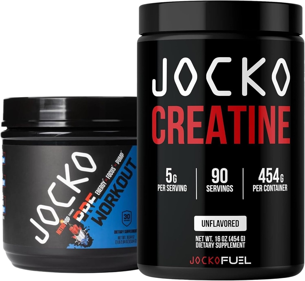 Jocko Fuel Gym Bundle - Creatine + Nitro Pop Pre Proyout Powder (2 Pack Bundle) 30 Ημέρα προσφοράς