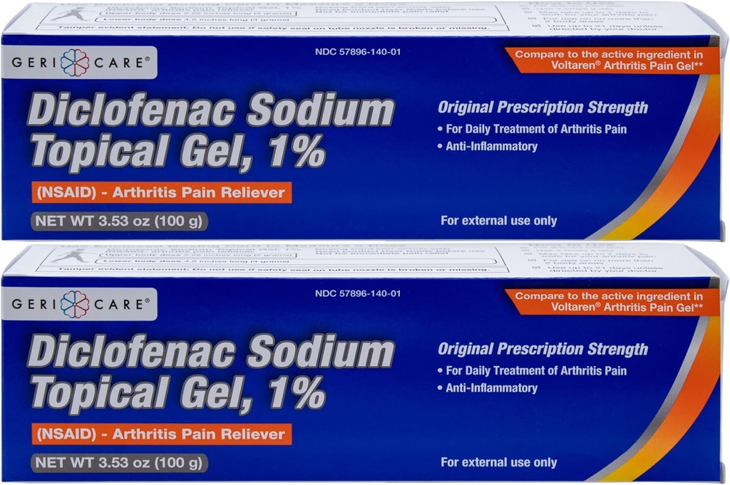 GeriCare Topic Arthritis Pain Reliver Gel Diclofenac Νάτριο 1% (NSAID) Χέρι καρπού Αγκώνα Πόδι Ανακύκλωση γόνατο Extra- Strength Pain Reliever- Αντιφλεγμονώδης Αρθρίτιδα Θεραπεία του πόνου, 3.53oz (2 Συσκευασία)