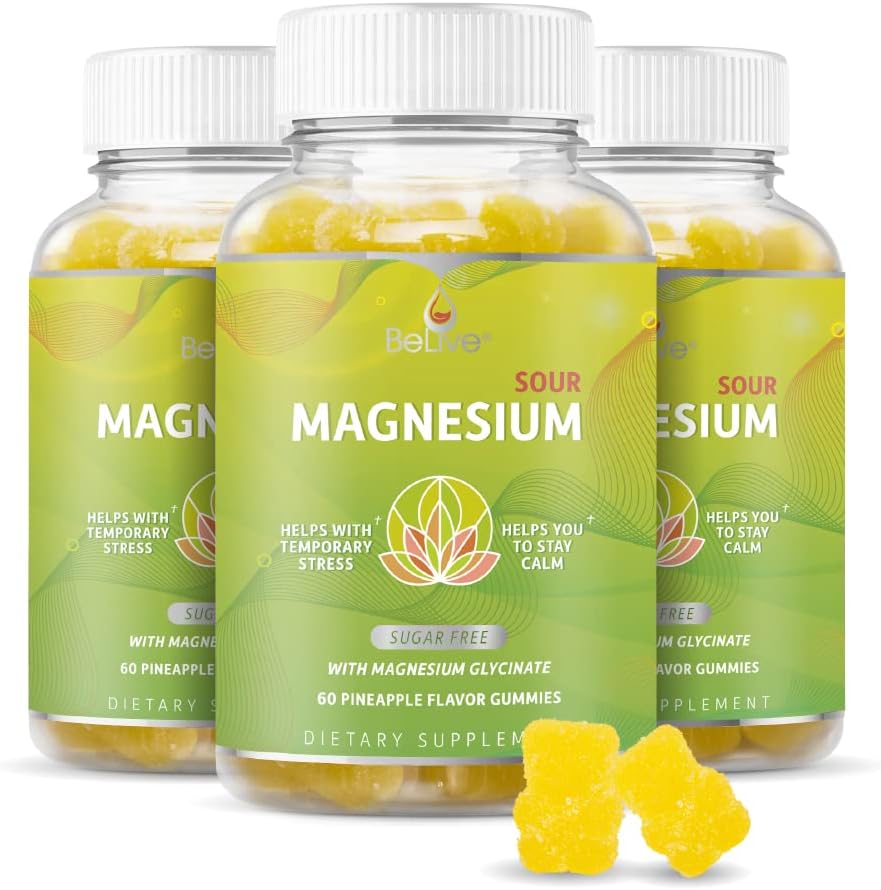 Canlı Magnezyum Gummies 200 mg - 60 Ct | Magnezyum Glycinate Supplements for Relaxation, Stress Relief, and Sleep for Yetişkinler & Kids - Tasty and Tangy Pinele Flavor (3)