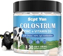 Colostrum Soft Chew Supplement (3000mg + 40% IgG), συμπυκνωμένο Bovine Colostrum Superfood Plus Βιταμίνη D3 & Zine για την υγεία των ούρων, ανοσοποιητική υποστήριξη, αποκατάσταση μυών & ευεξία, χόρτο Fed, 30 μάσημα