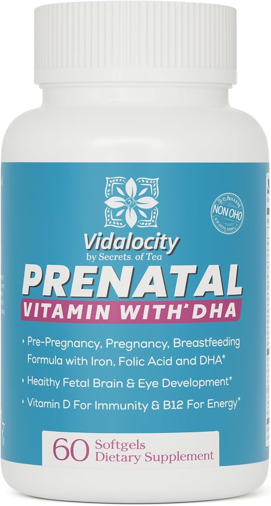 Vidalocity Prenatal Vitamins for Women, Multivitamin Capsules: Omega 3 Fish Oil (EPA/DHA), Magnezyum, Folate, Vitamin D3, C, B12, B6, Vitamin A, K & çinko, 60 Kont (60 Day Supply)