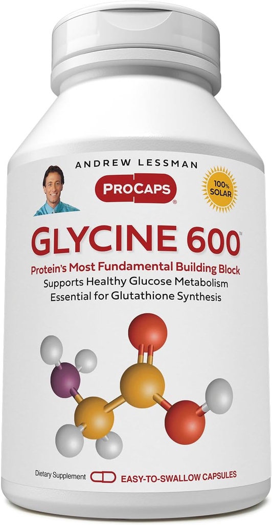ANDREW LESSMAN Glycine 600 mg - 180 Capsules - Saf, Basit, Amino asit. Collagen Tissues'taki kritik yapısal Rol. Katkı yok