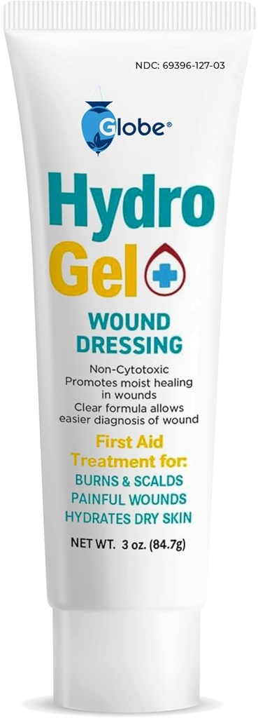 Globe (3 oz Tube Hydrogel First Aid Wound Dressing, Antiseptic Gel for Minor Cuts, Wounds, Scrapes, Rashes, Sunburns & Skin Irritations, Soothing & Moisturizing Solution, Rapid & Active Protection.