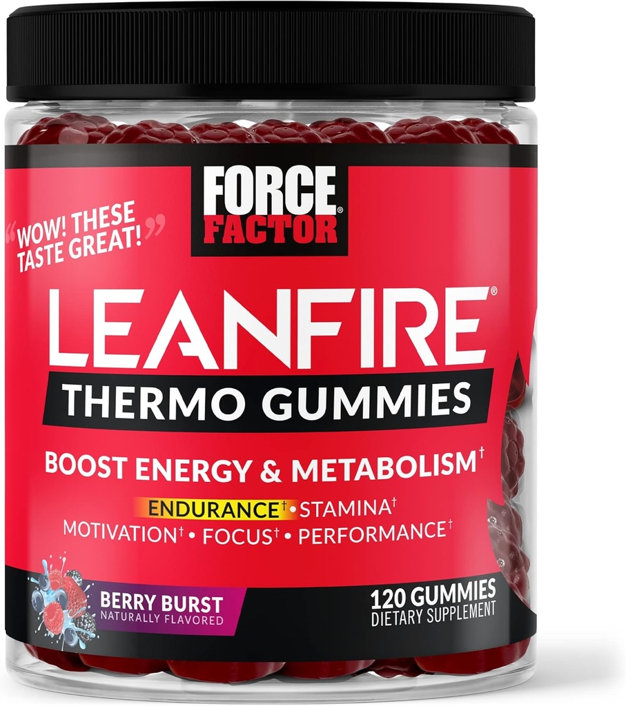 Power Factor LeanFire Thermo Gummies with B12 Vitamins, Caffeine, & Green Coffee Bean, Boost Energy, Metabolism, Endurance, Stamina, Motivasyon, Focus, & Performance, Pre Workout Gummies, 120 Gummies