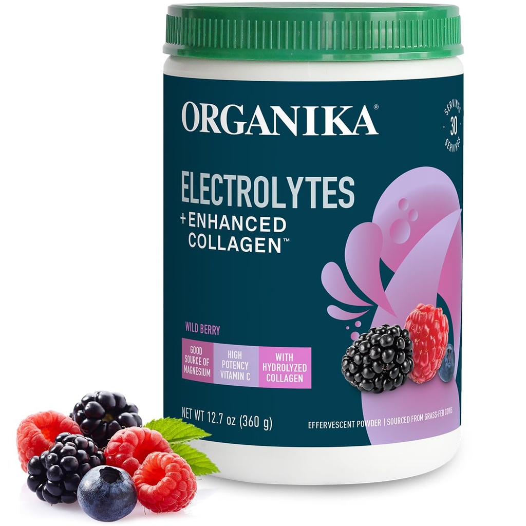 Kadınlar ve Erkekler için gelişmiş Collagen Toz ile organik olarak elektrolitler - 13 oz - Wild Berry-Flavored Effervescent Electrolyte & Collagen Drink Mix - Deep Hydration, Mobility, Skin, Hair, & Nails