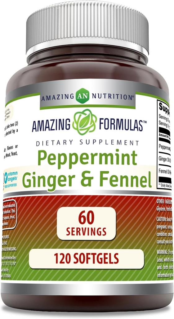 Amazing Formulas- Peppermint, Ginger ve Fennel Diyeter Supplement - 363 Milligram - 120 Softgels (Non-GMO,Gluten Free) -