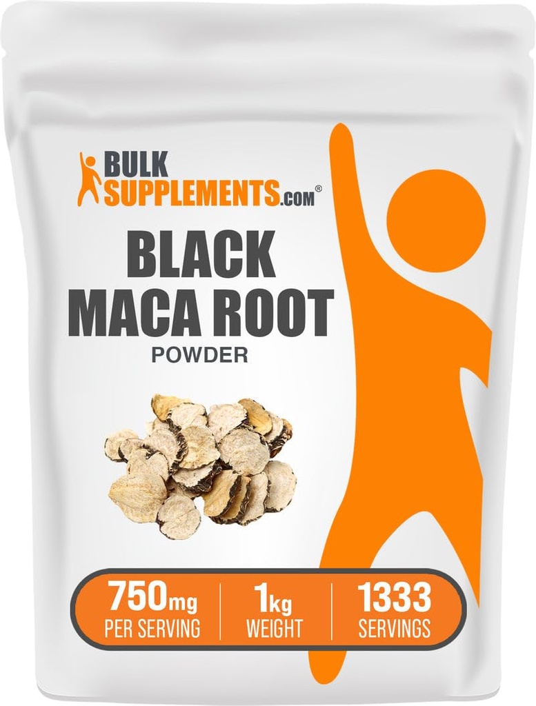 BulkSupplements.com Black Maca Toz - Black Maca Root Supplement, Herbal Supplement for Men & Women - Vegan, Gluten Free, 750 mg per Service, 1kg (2.2 lbs) (Paket 1)