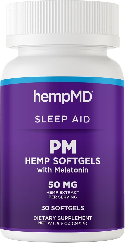 HempMD Hemp Melatonin Sleep Aid Softgels -% 100 Doğal Fast Acting Oil - Vegan Non GMO Gluten Ücretsiz - Doğal Herbs'ı Rahatlamalı Dondurmak için Geliştirilmiş Formula