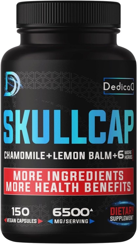 9in1 Skullcap Herb Supplement 5 ay Sağlık Uykusu, Mood & Immune - 6500 mg Chamomile, Lemon Balm, Passion Flower, Ashwagandha & more, Non-GMO, Gluten-Free, 150 Vegans